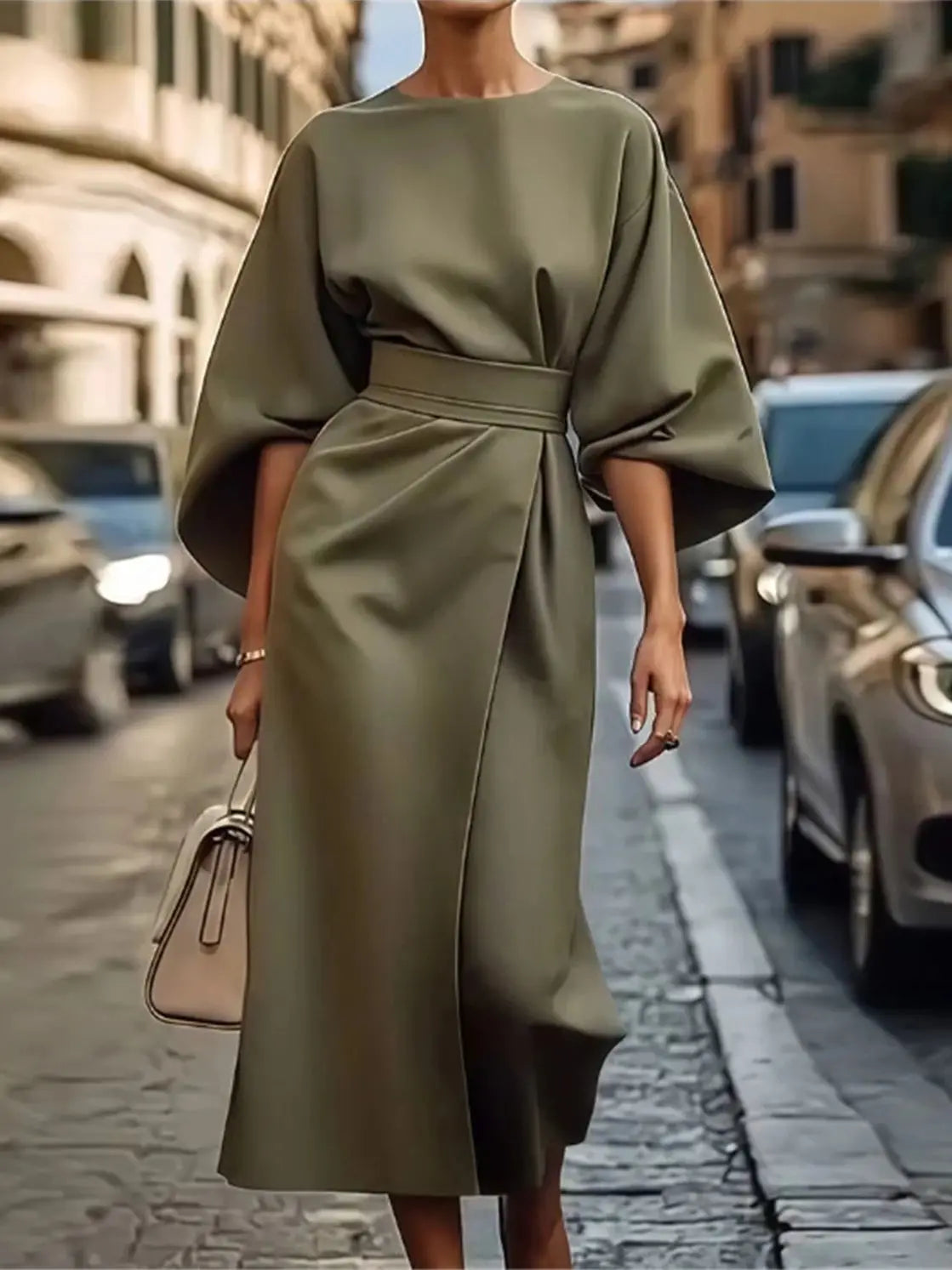 Robe midi formelle pour femmes | avec manches lanterne