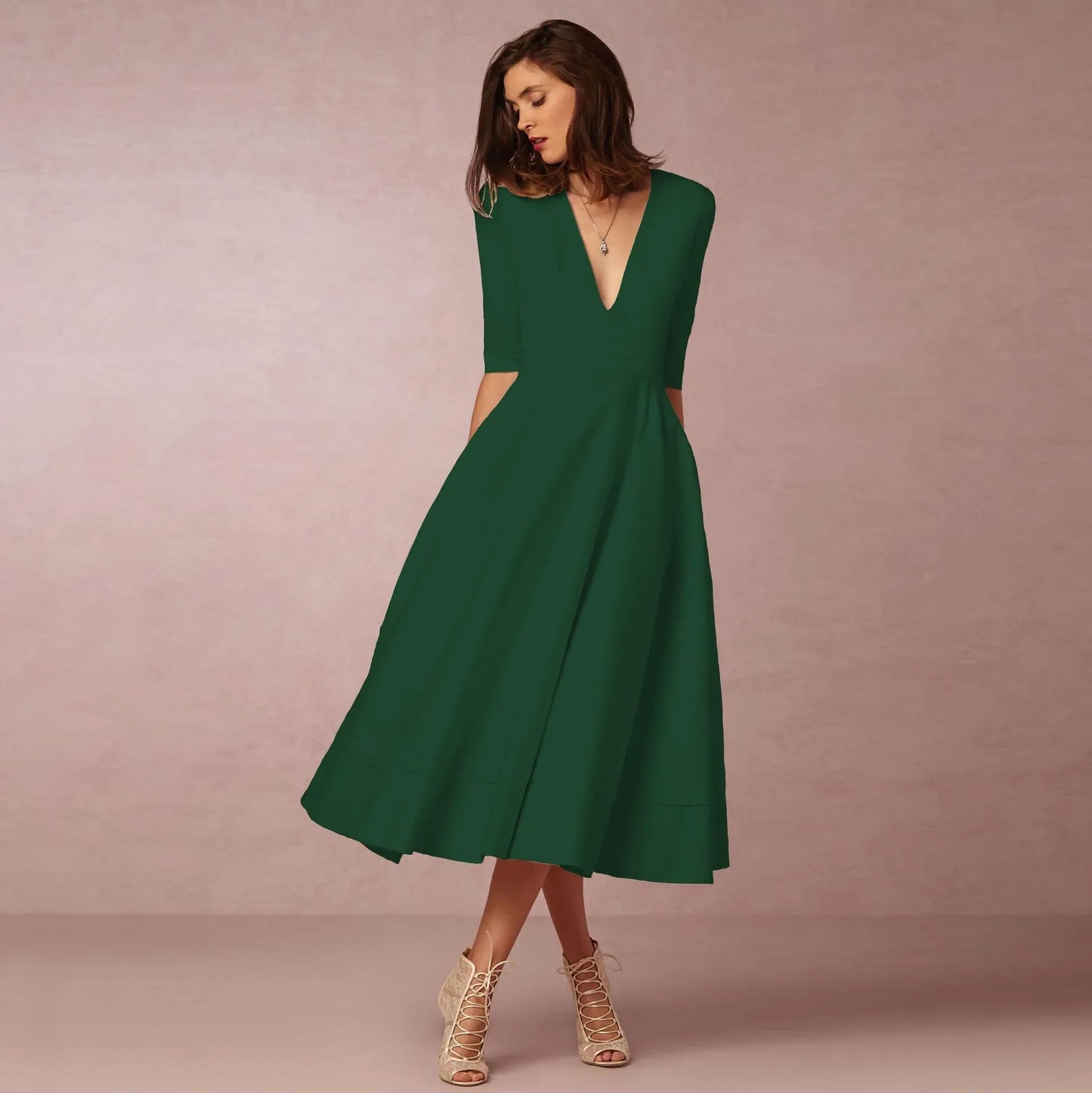 Women's V-Neck Wedding Guest Dress | Midi