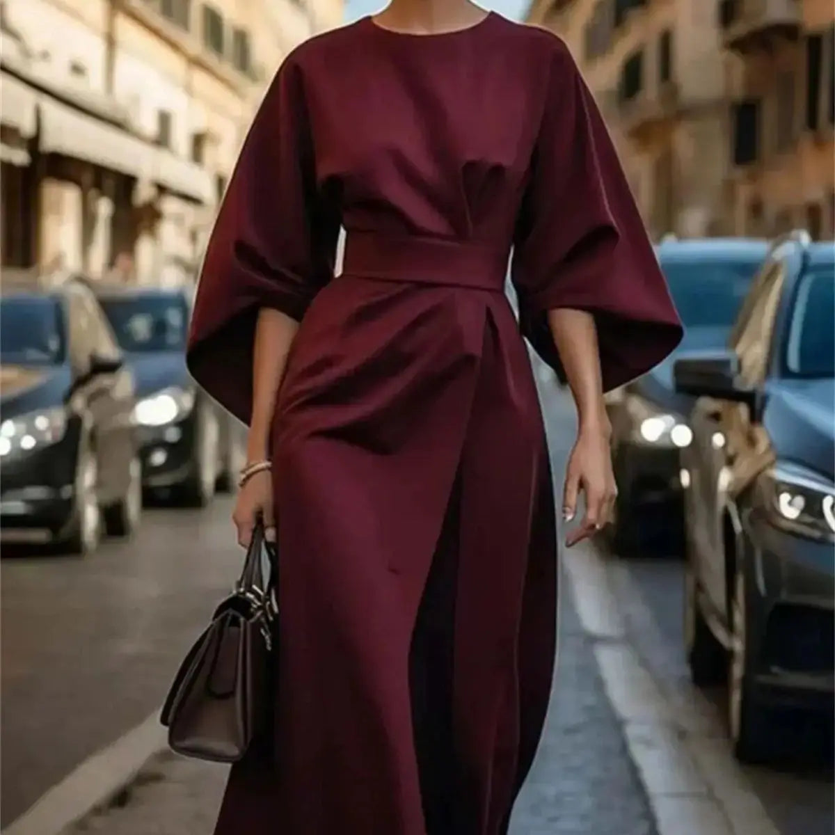 Robe midi formelle pour femmes | avec manches lanterne
