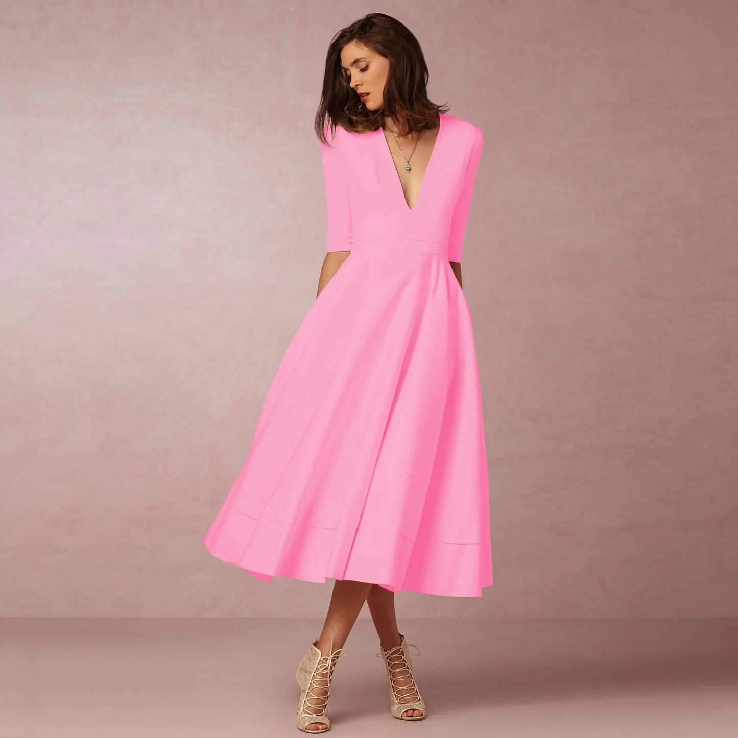 Women's V-Neck Wedding Guest Dress | Midi