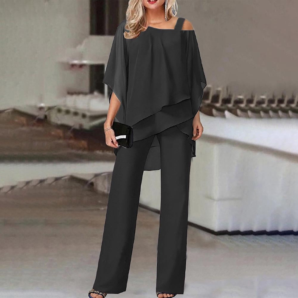 Chemisier asymétrique et pantalon long pour femme | 2 pièces