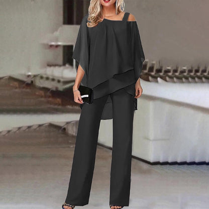 Chemisier asymétrique et pantalon long pour femme | 2 pièces