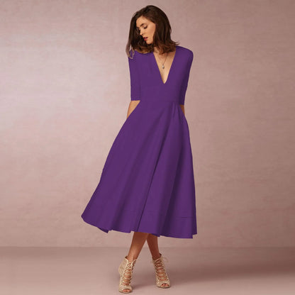Women's V-Neck Wedding Guest Dress | Midi