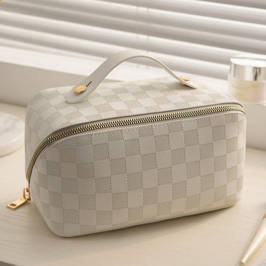 Trousse de toilette à carreaux pour femme | Grande capacité