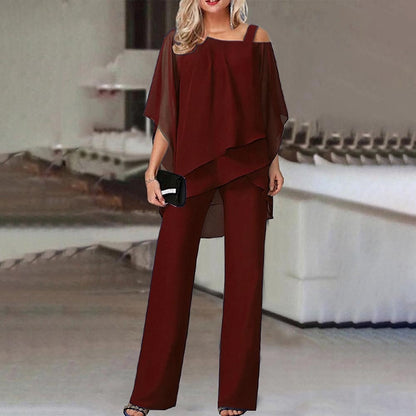 Chemisier asymétrique et pantalon long pour femme | 2 pièces