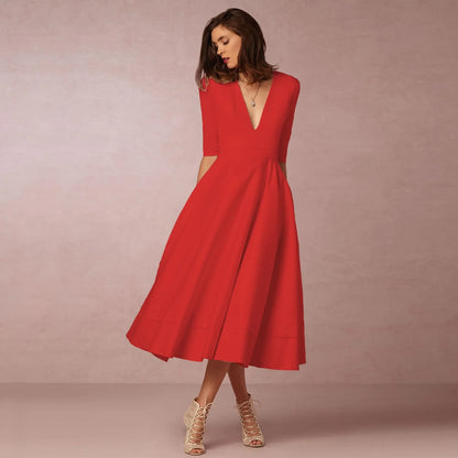 Women's V-Neck Wedding Guest Dress | Midi