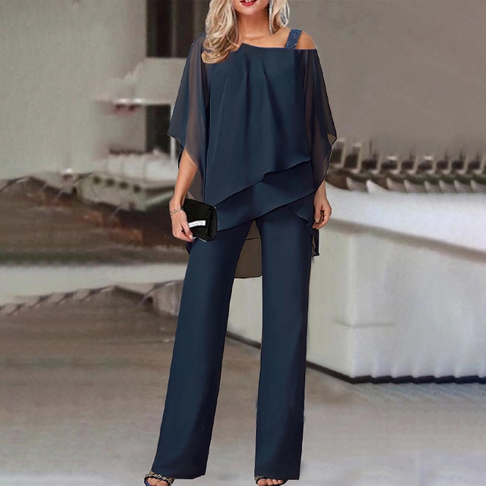 Chemisier asymétrique et pantalon long pour femme | 2 pièces