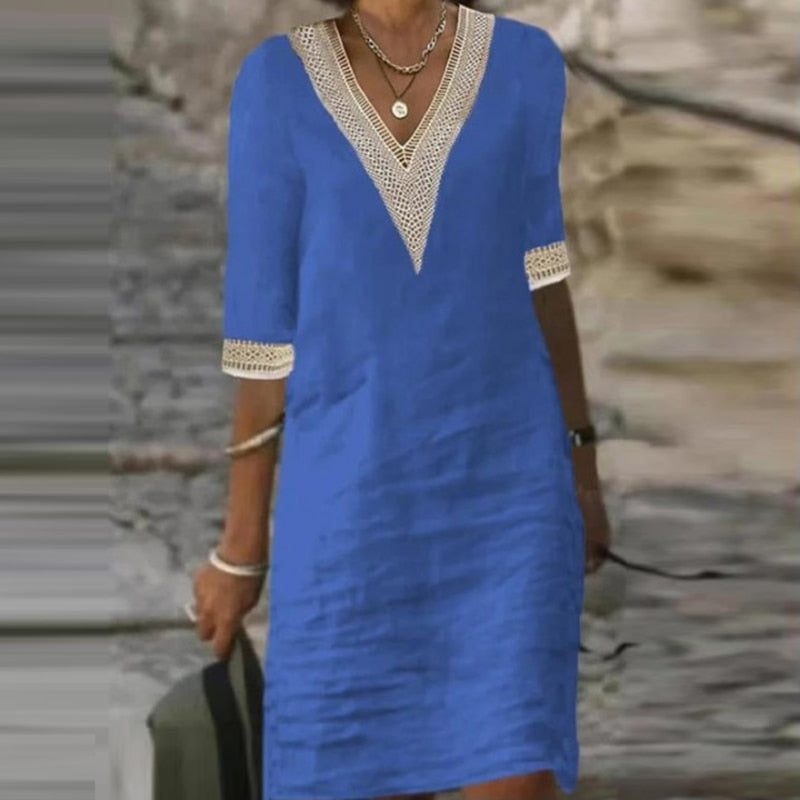 Robe d'été style bohème à col en V pour femme | Mini