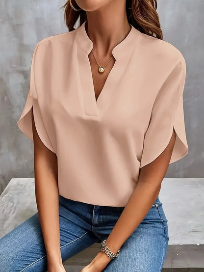 Blouse manches courtes col en V femme | Décontractée
