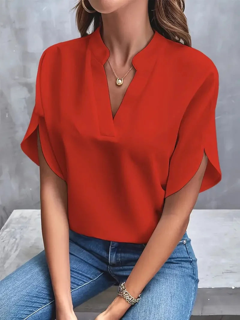 Blouse manches courtes col en V femme | Décontractée