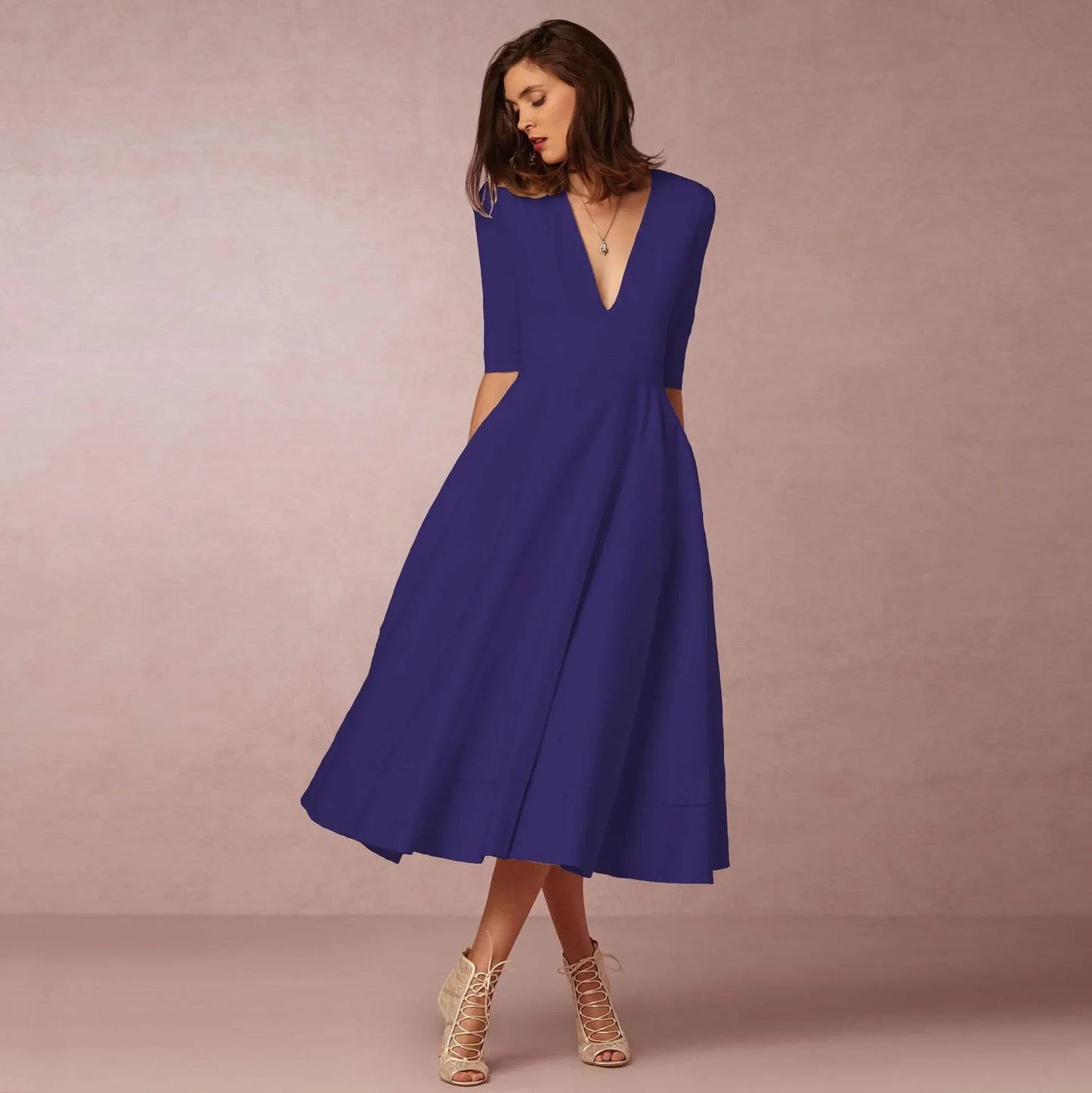 Women's V-Neck Wedding Guest Dress | Midi