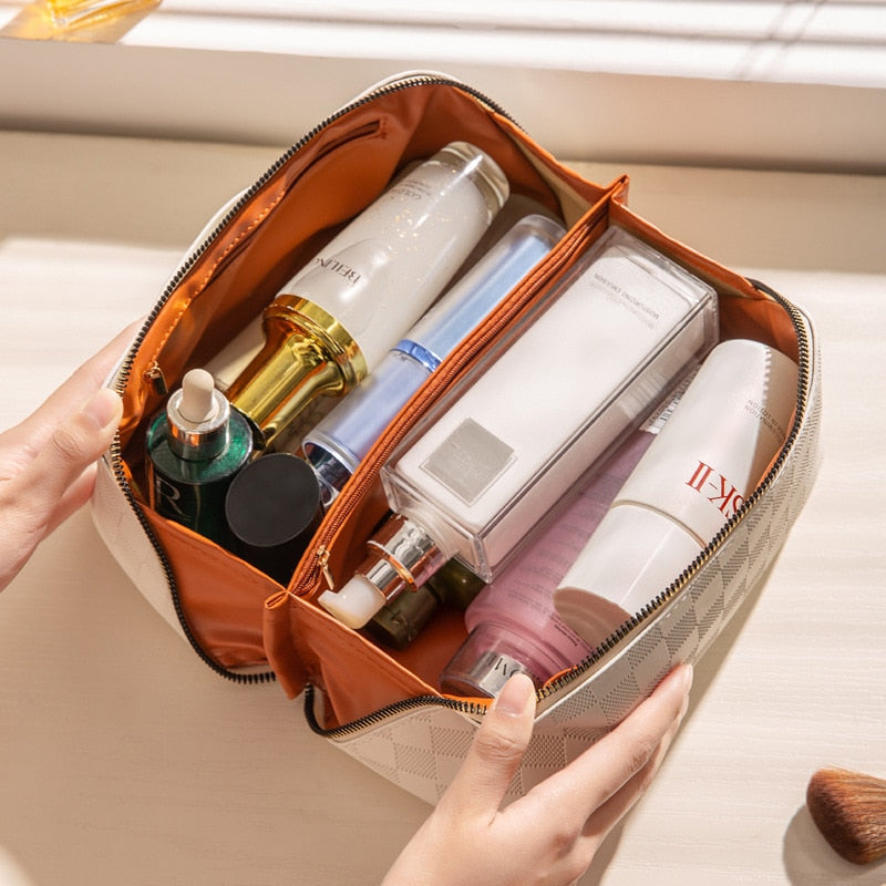 Trousse de toilette à carreaux pour femme | Grande capacité