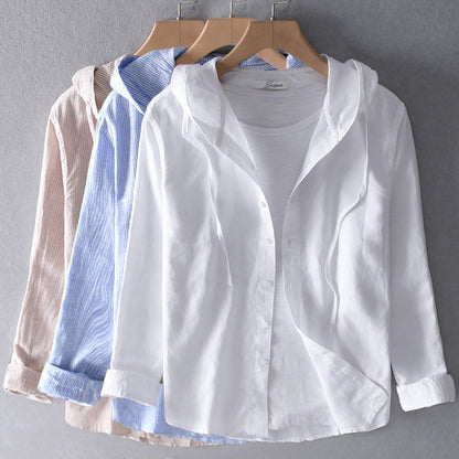 Chemise à capuche homme avec patte de boutonnage | Lin