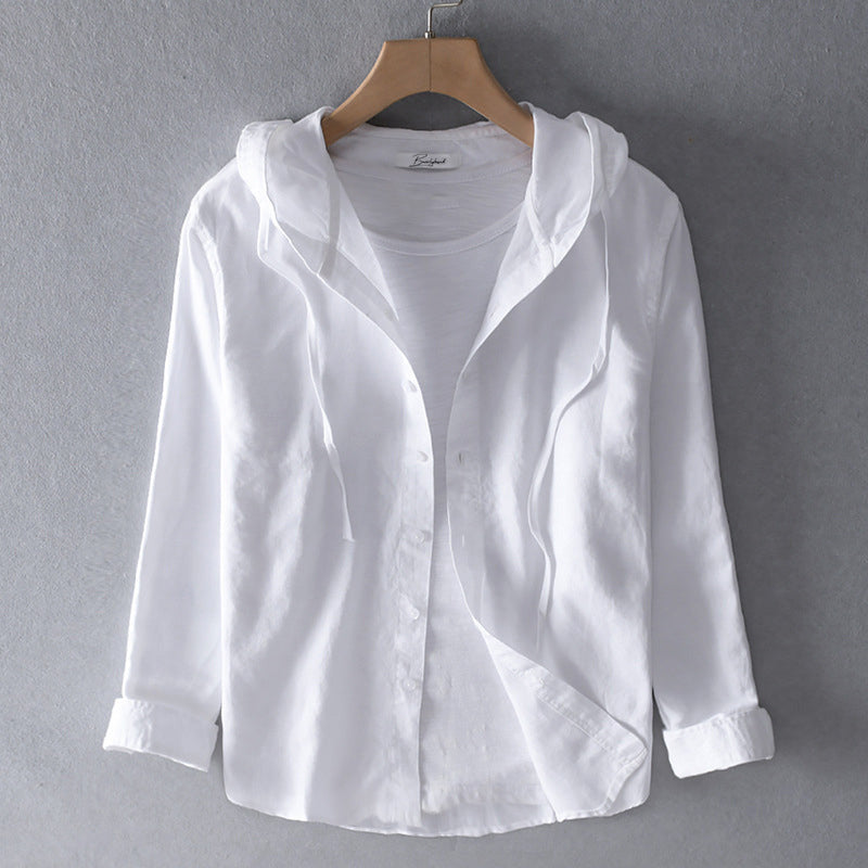 Chemise à capuche homme avec patte de boutonnage | Lin