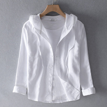 Chemise à capuche homme avec patte de boutonnage | Lin