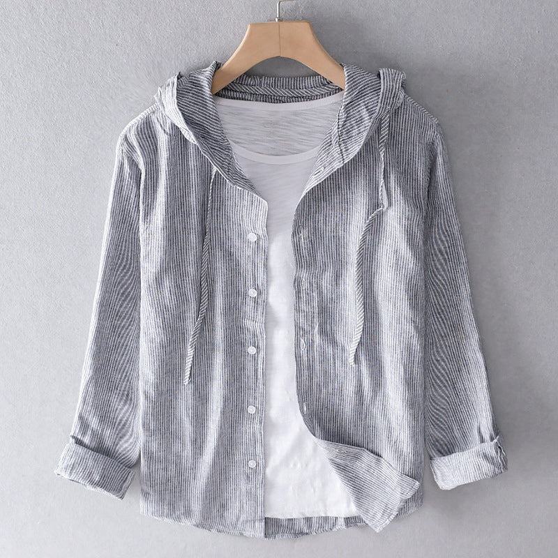 Chemise à capuche homme avec patte de boutonnage | Lin