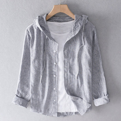Chemise à capuche homme avec patte de boutonnage | Lin