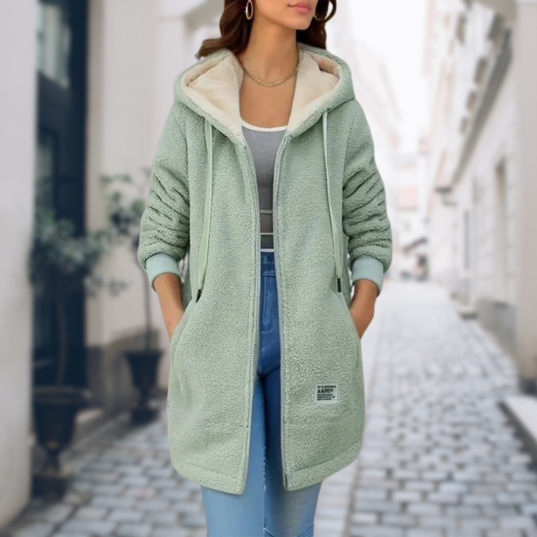 Manteau teddy à capuche long pour femme