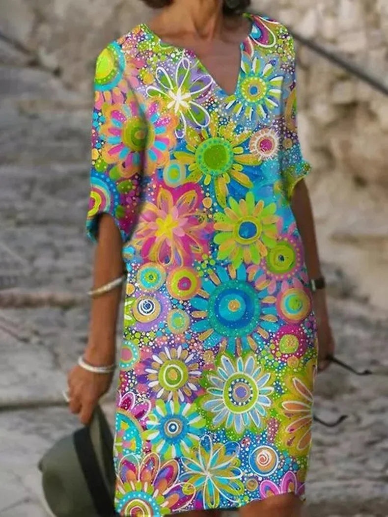 Robe d'été à imprimé floral et col en V pour femmes | Mini