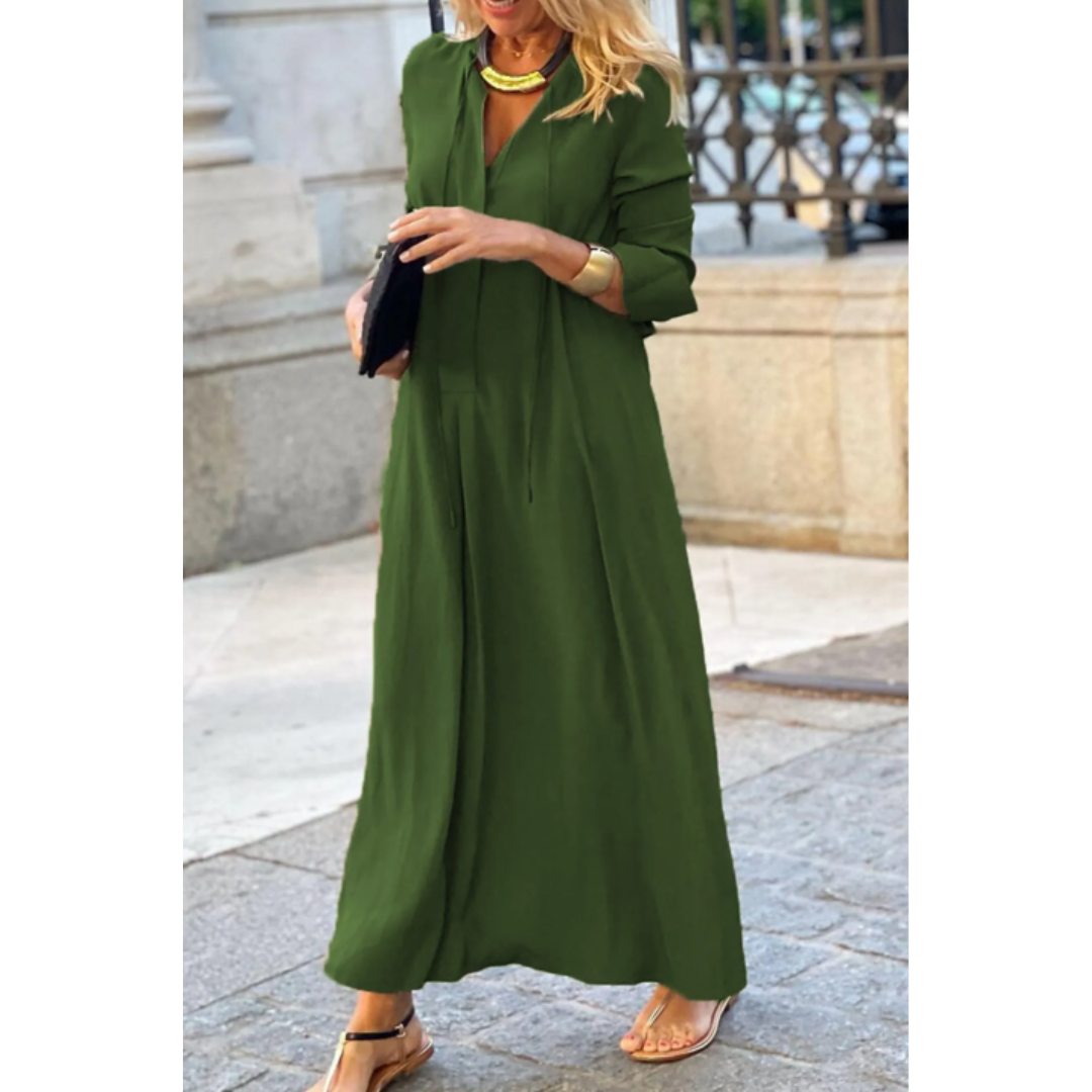 Women's V-Neck Long Sleeve Evening Dress | Maxi