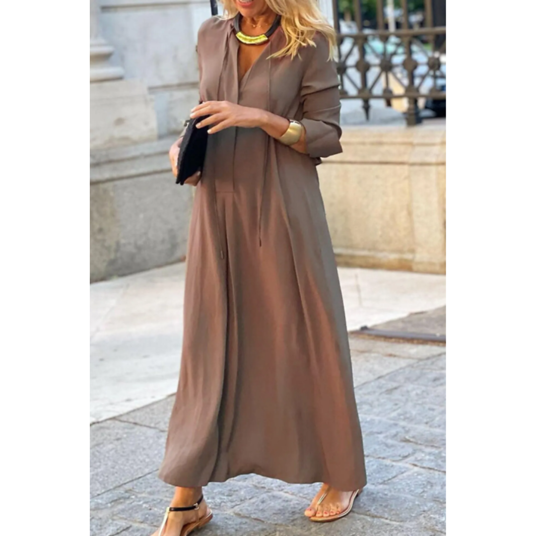 Women's V-Neck Long Sleeve Evening Dress | Maxi