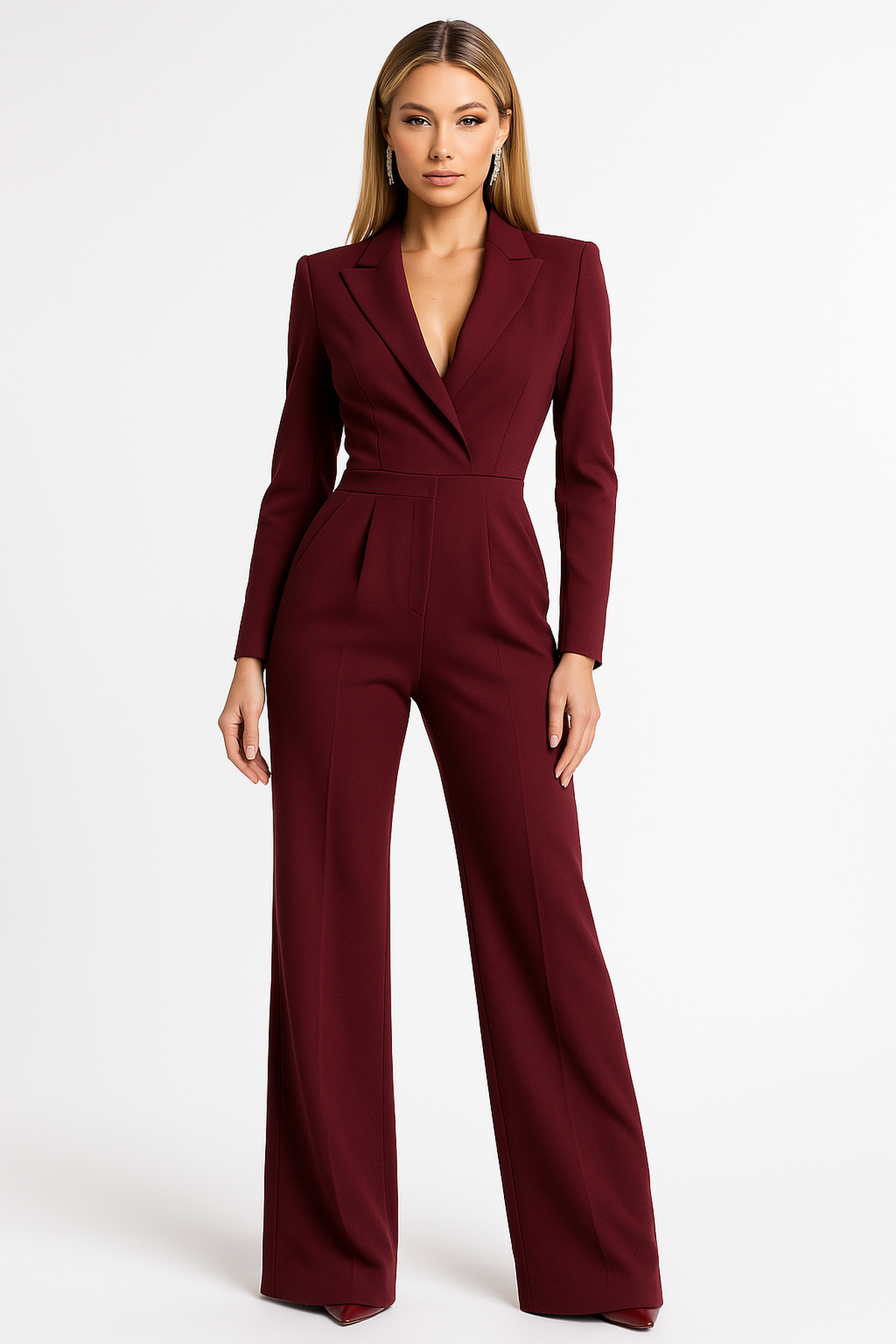 Combinaison formelle col revers jambes larges femme | Manches longues