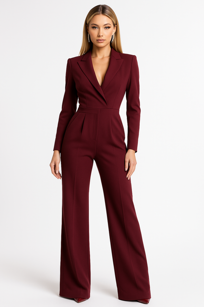 Combinaison formelle col revers jambes larges femme | Manches longues