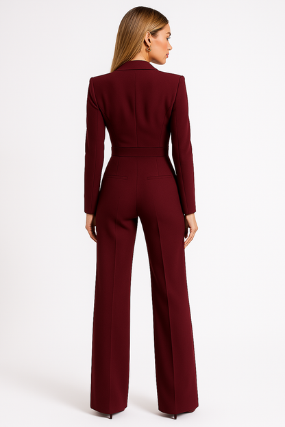Combinaison formelle col revers jambes larges femme | Manches longues