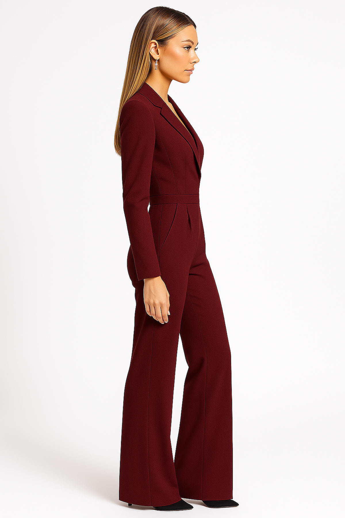 Combinaison formelle col revers jambes larges femme | Manches longues