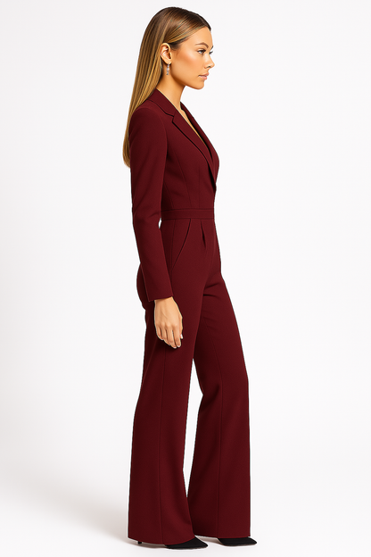 Combinaison formelle col revers jambes larges femme | Manches longues