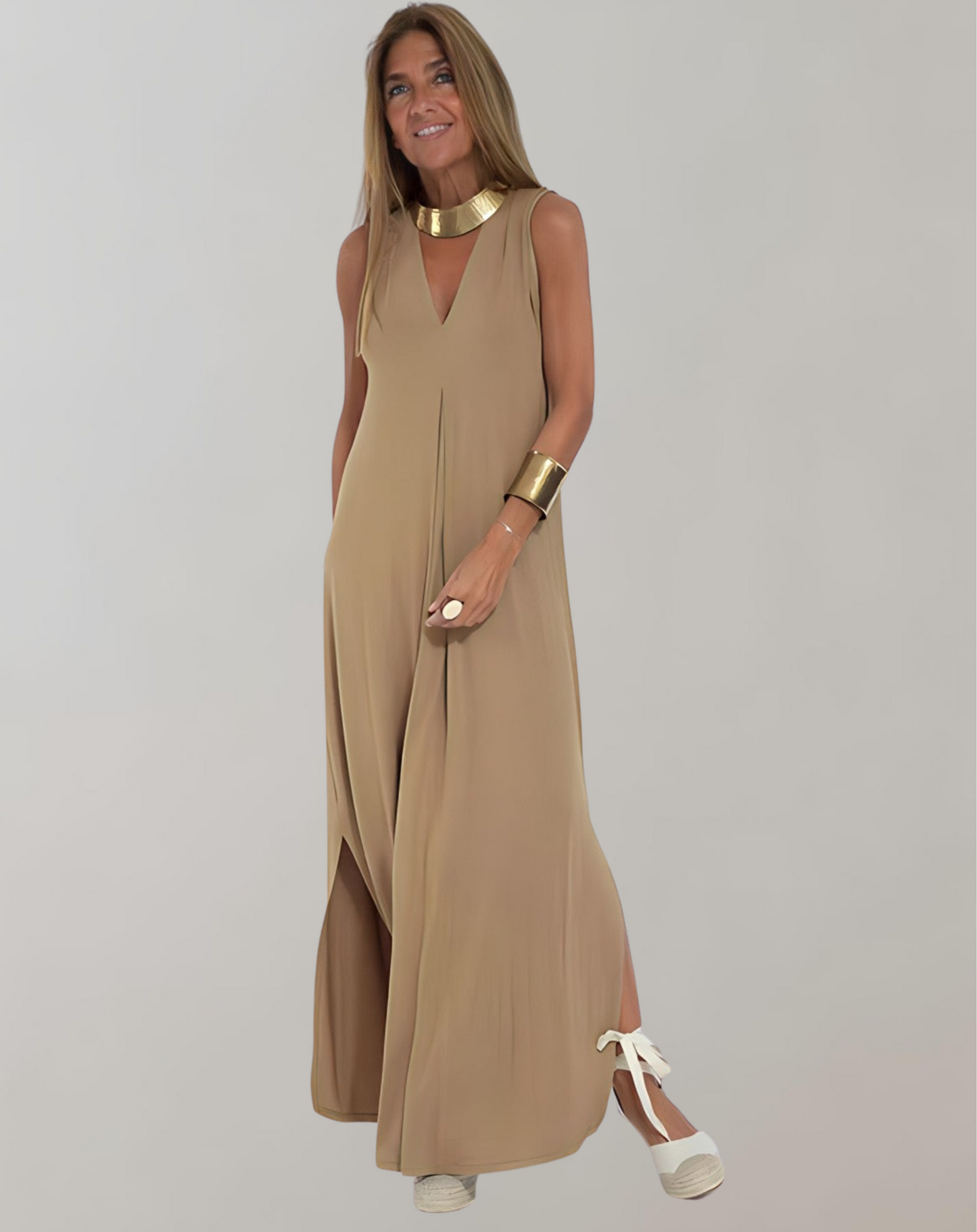 Robe maxi sans manches à col en V pour femme | Été