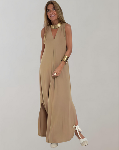 Robe maxi sans manches à col en V pour femme | Été