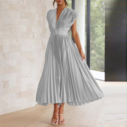 Robe plissée à col en V pour invitée de mariage | Midi