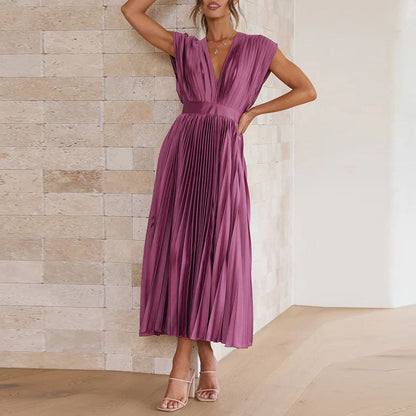 Robe plissée à col en V pour invitée de mariage | Midi