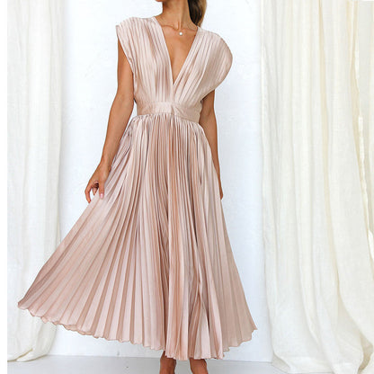 Robe plissée à col en V pour invitée de mariage | Midi