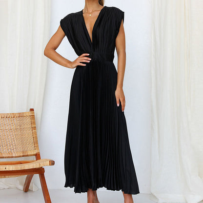 Robe plissée à col en V pour invitée de mariage | Midi