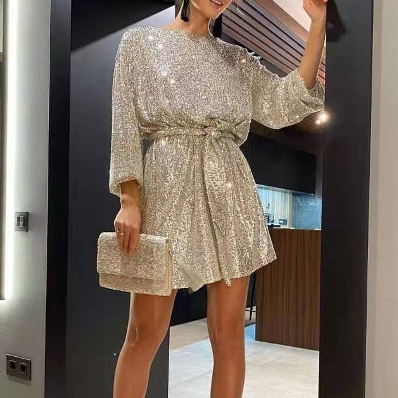Robe mini femme festive | manches longues