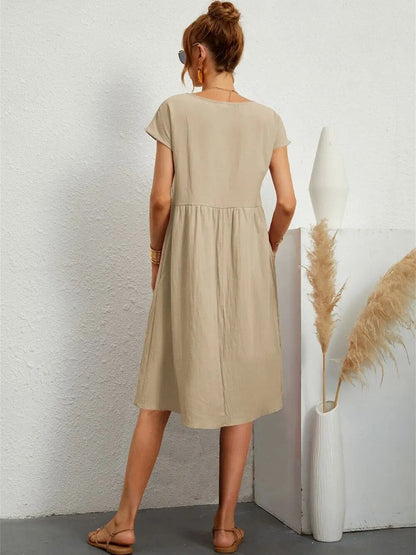 Robe midi décontractée à manches courtes pour femmes | Avec poches