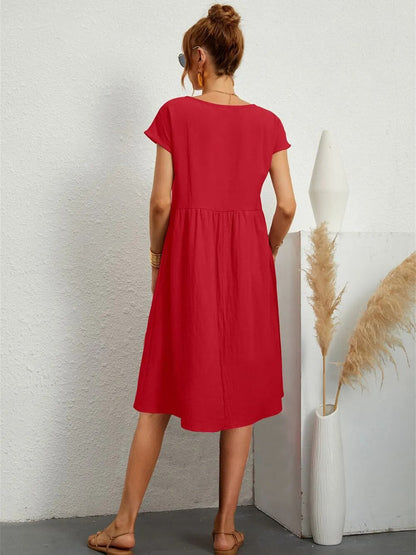 Robe midi décontractée à manches courtes pour femmes | Avec poches