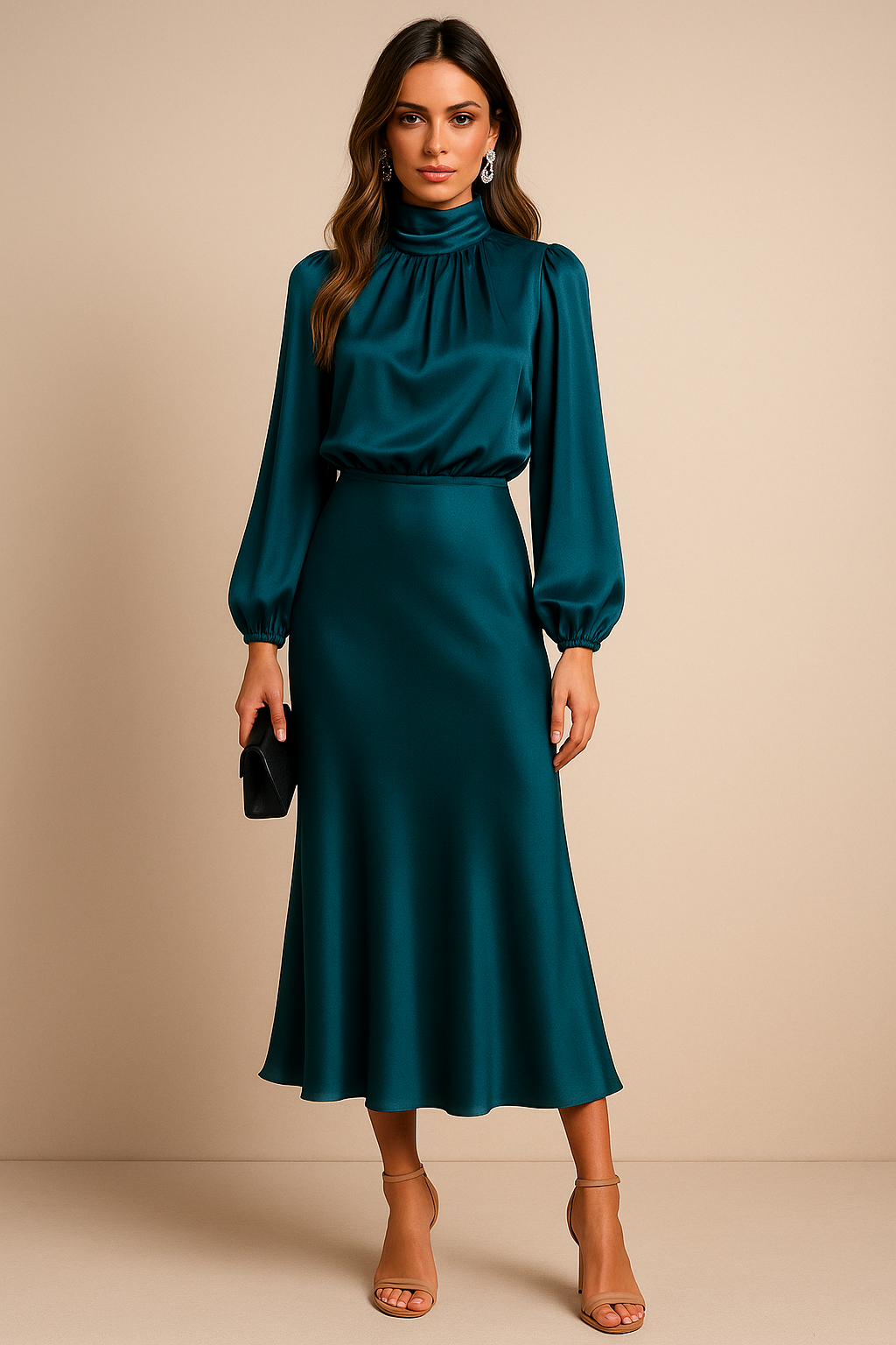 Robe de soirée midi femme | manches longues