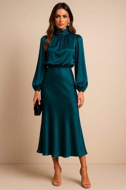 Robe de soirée midi femme | manches longues