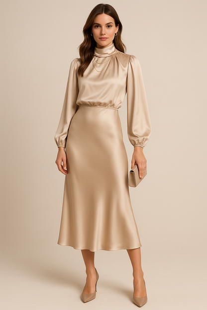 Robe de soirée midi femme | manches longues