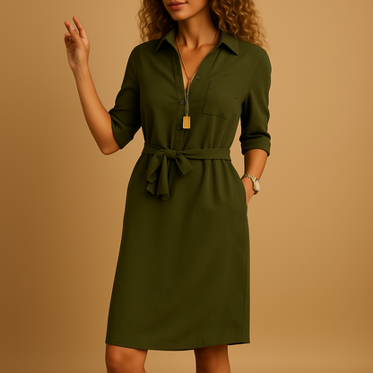 Robe blouse midi femme | avec ceinture à nouer