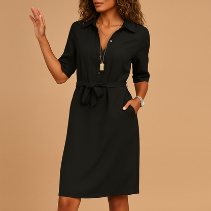 Robe blouse midi femme | avec ceinture à nouer