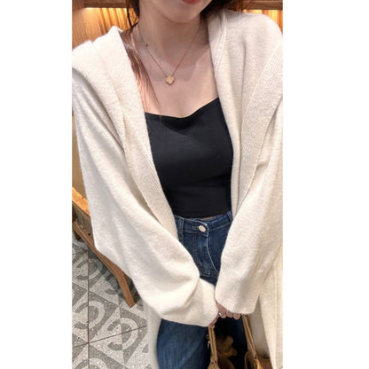 Cardigan lungo lavorato a maglia con cappuccio da donna – Ilaria