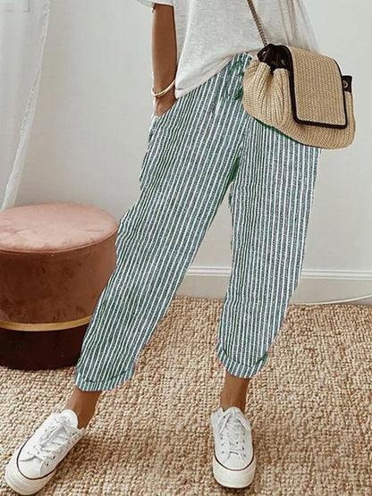 Pantalon en lin d'été pour femmes | Avec cordon de serrage