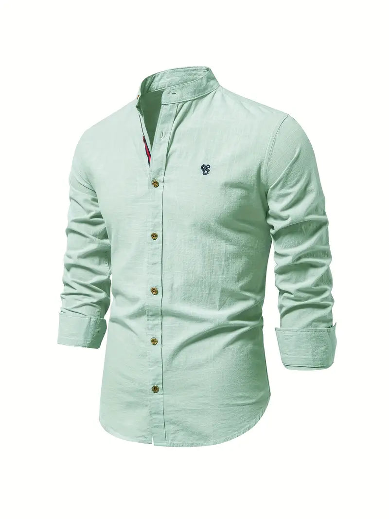 Chemise décontractée à col montant pour hommes | Manches longues