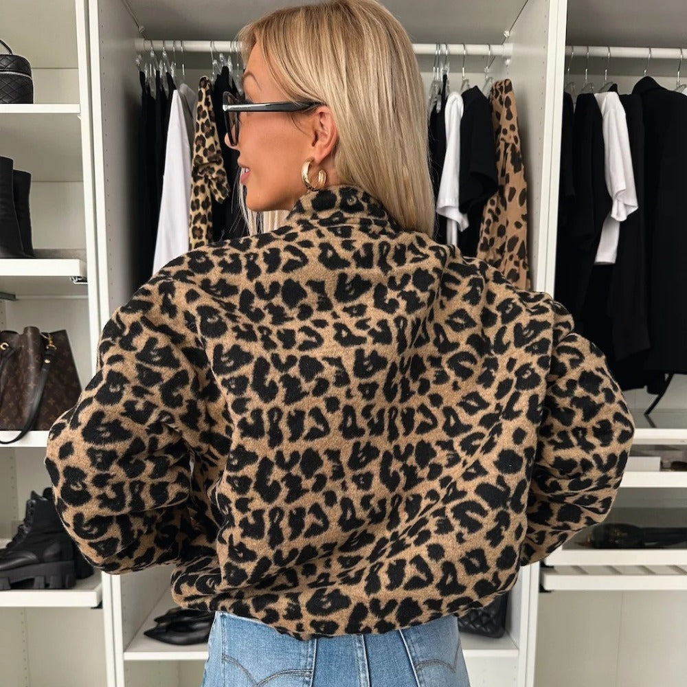 Veste marron à motif léopard et boutons pour femmes - Silvana