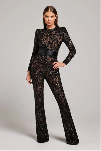 Combinaison à motif floral jambes évasées femme | Manches longues