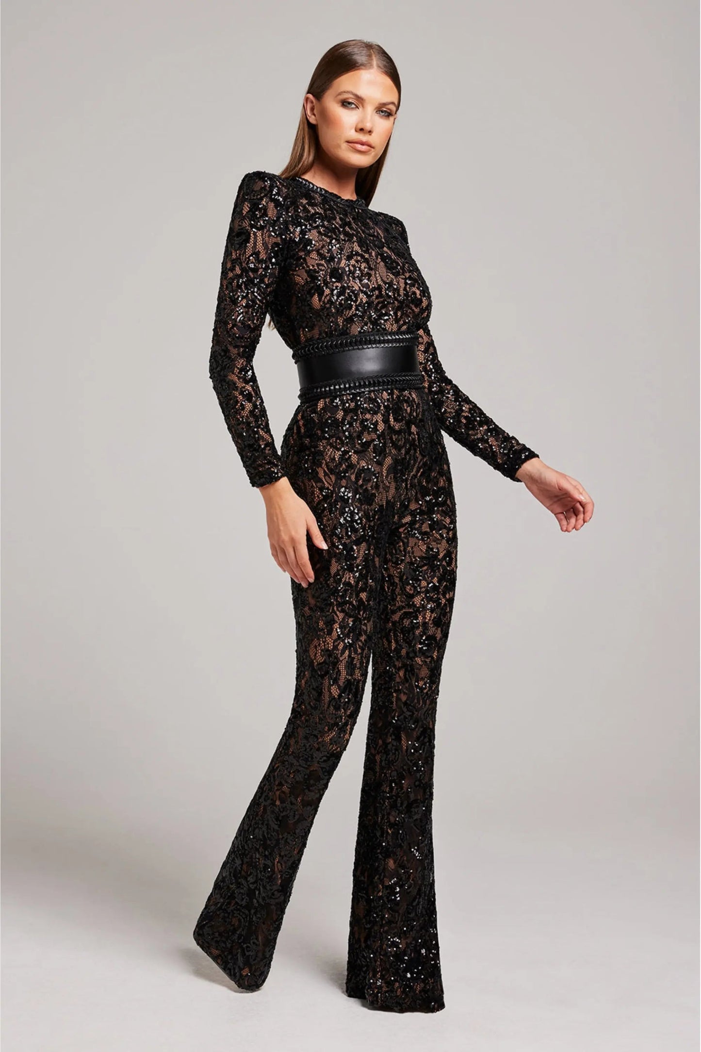 Combinaison à motif floral jambes évasées femme | Manches longues